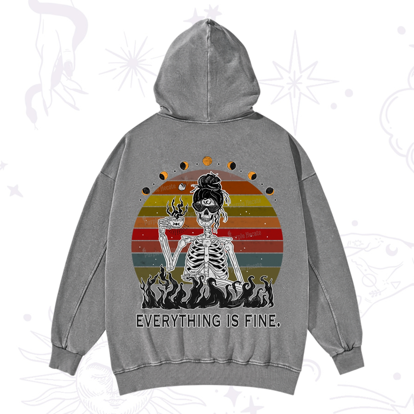Purplehecate Everything Is Fine Skeleton Washed Hoodie