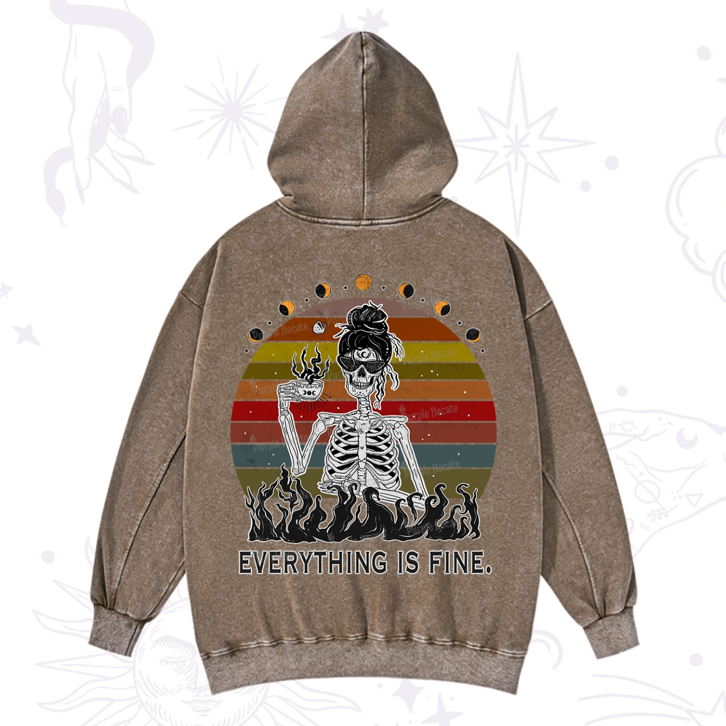 Purplehecate Everything Is Fine Skeleton Washed Hoodie