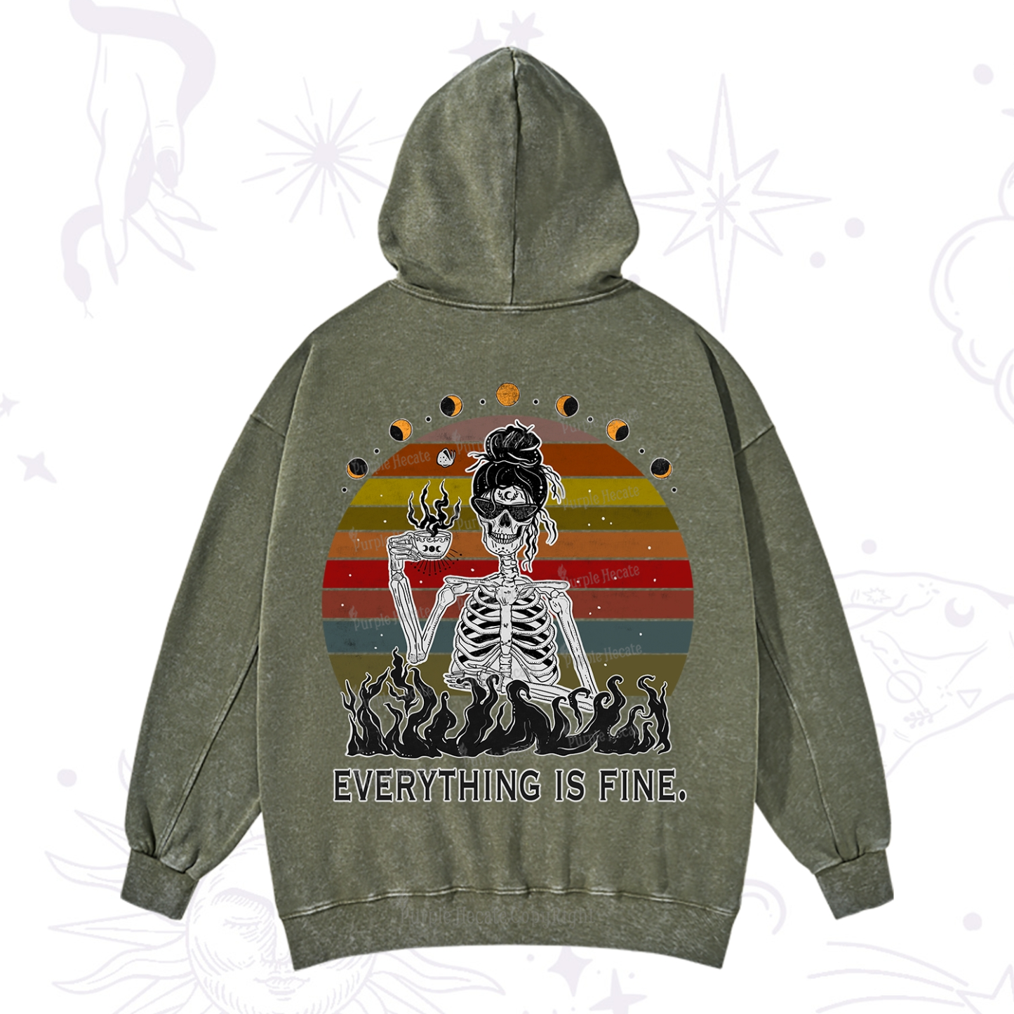 Purplehecate Everything Is Fine Skeleton Washed Hoodie