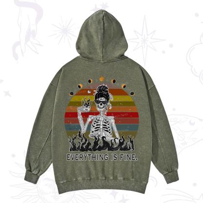 Purplehecate Everything Is Fine Skeleton Washed Hoodie