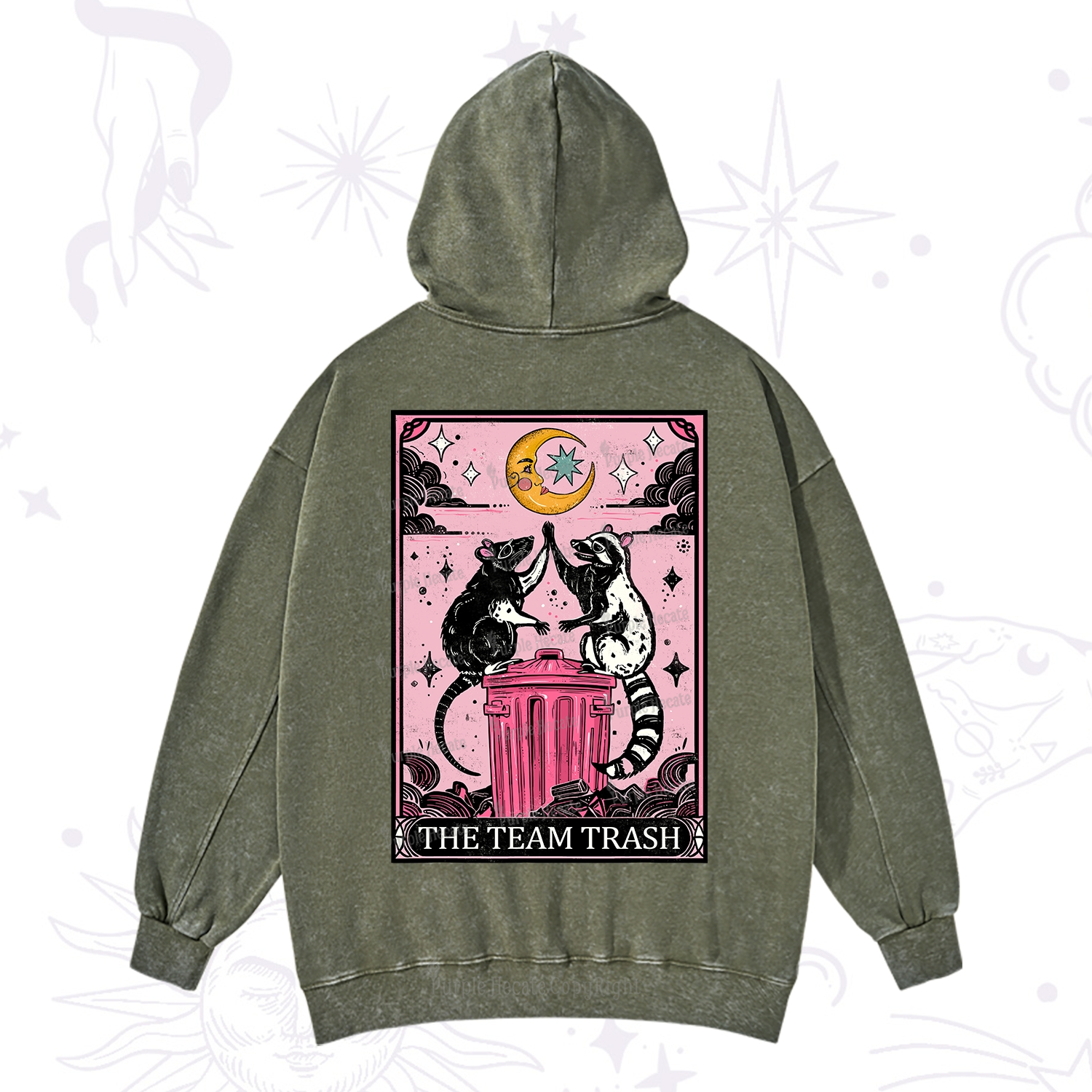 Purplehecate The Team Trash Opossum tarot Washed Hoodie