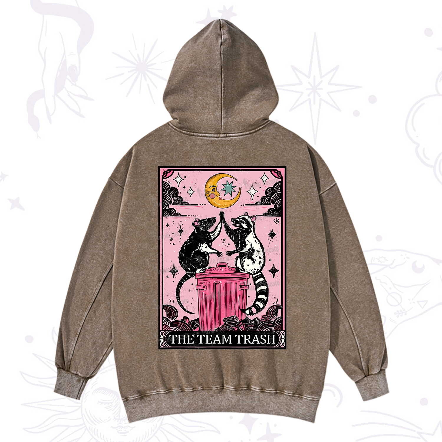 Purplehecate The Team Trash Opossum tarot Washed Hoodie