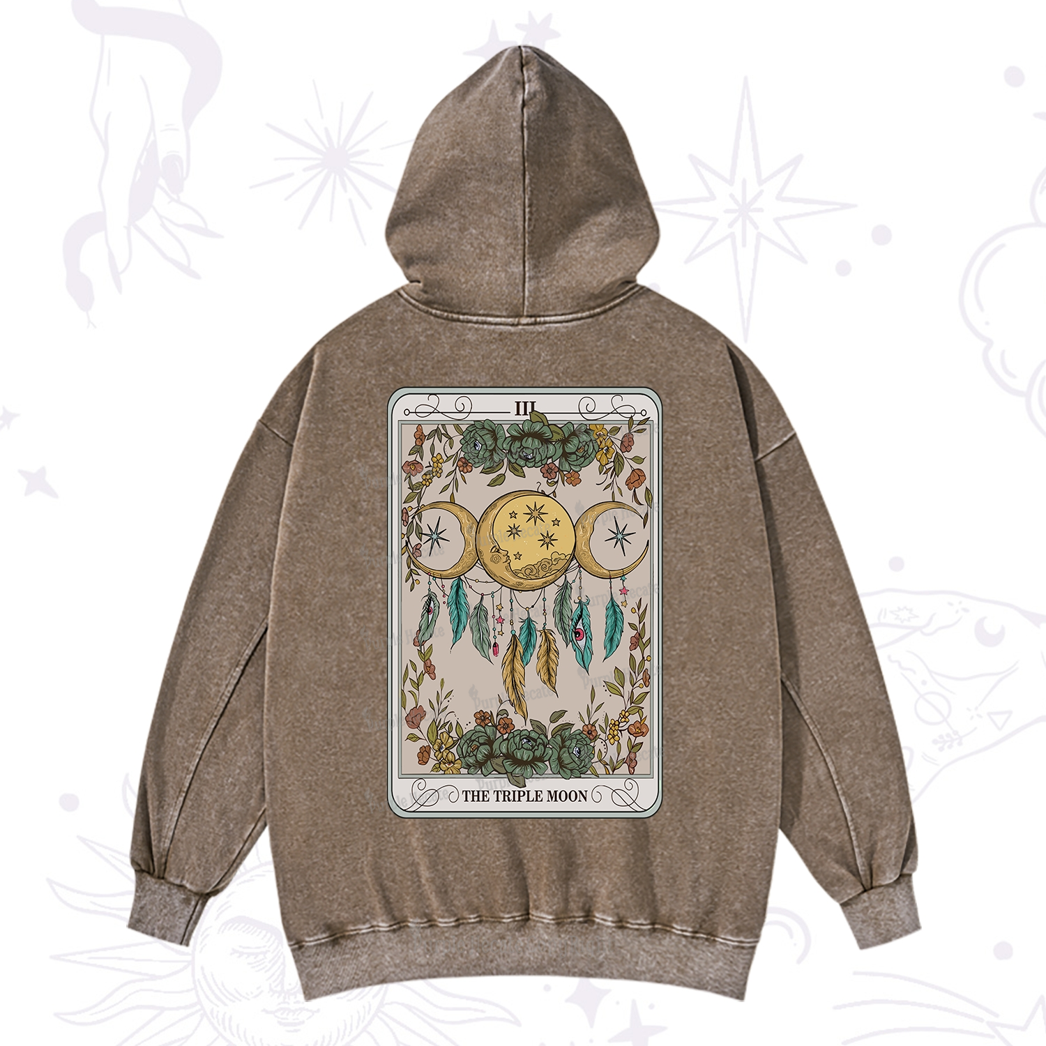 Purplehecate The Triple Moon Tarot Card Washed Hoodie