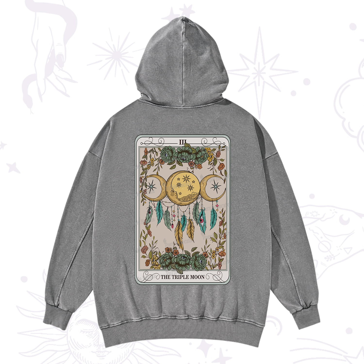 Purplehecate The Triple Moon Tarot Card Washed Hoodie