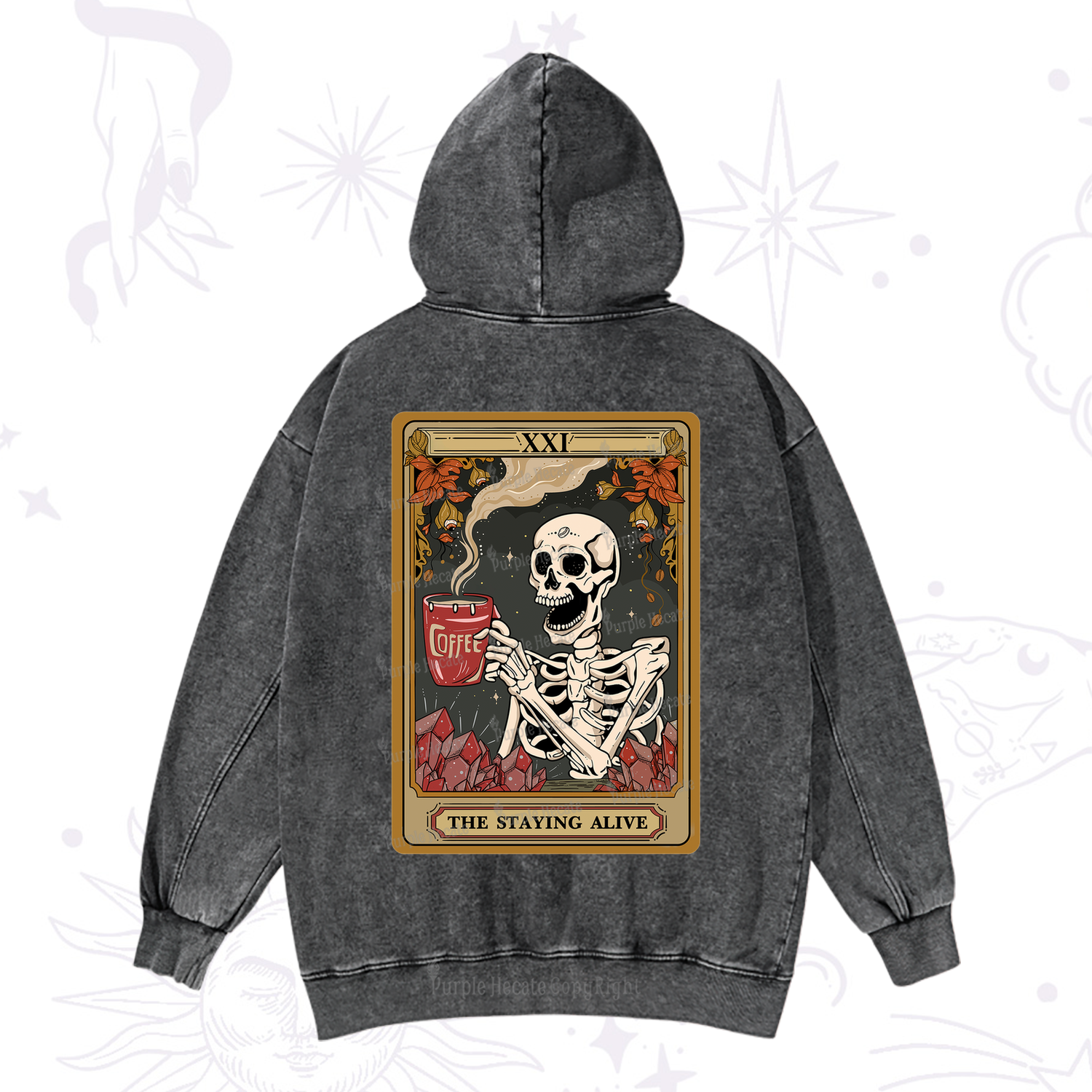 Purplehecate The Stating Alive Tarot Card Washed Hoodie