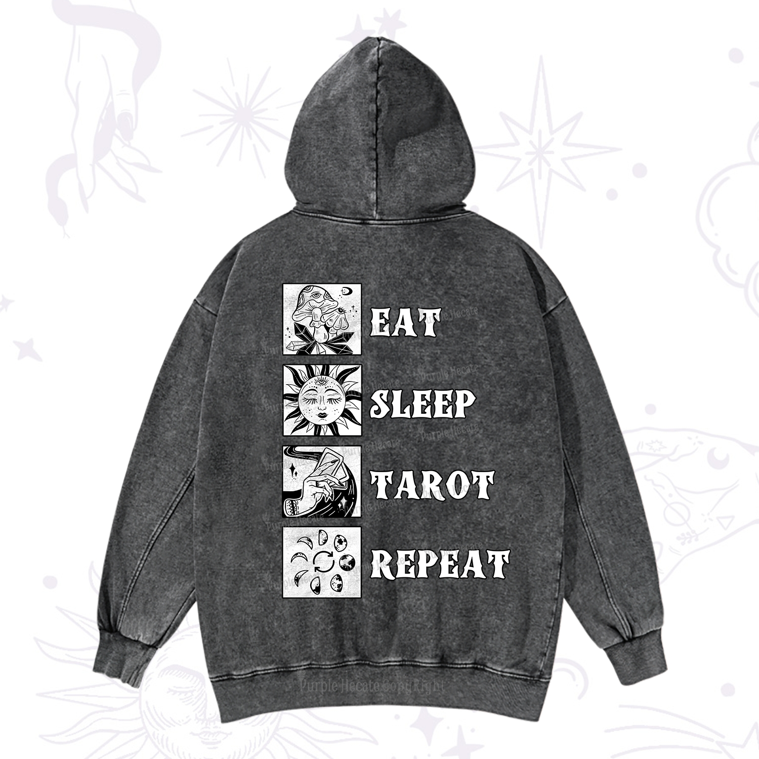 Purplehecate Eat Sleep Tarot Repeat Washed Hoodie