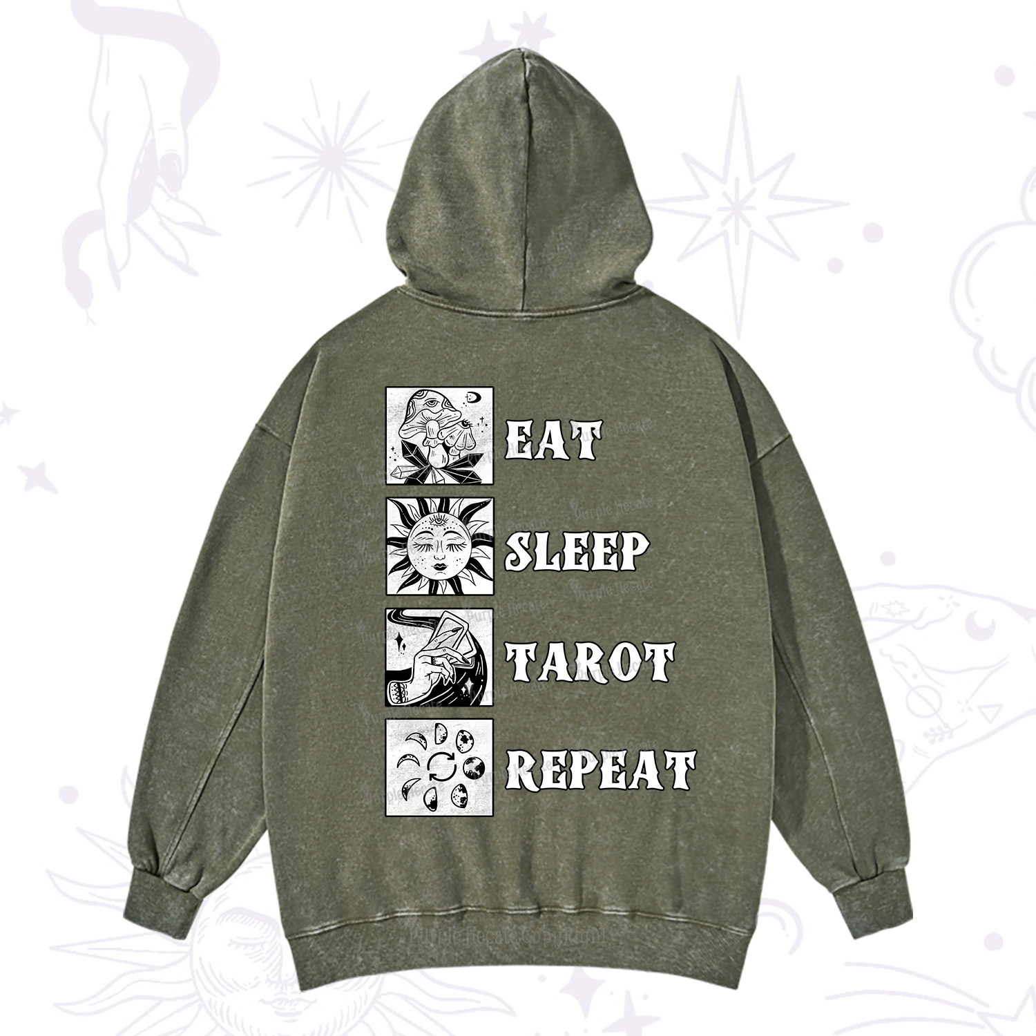 Purplehecate Eat Sleep Tarot Repeat Washed Hoodie