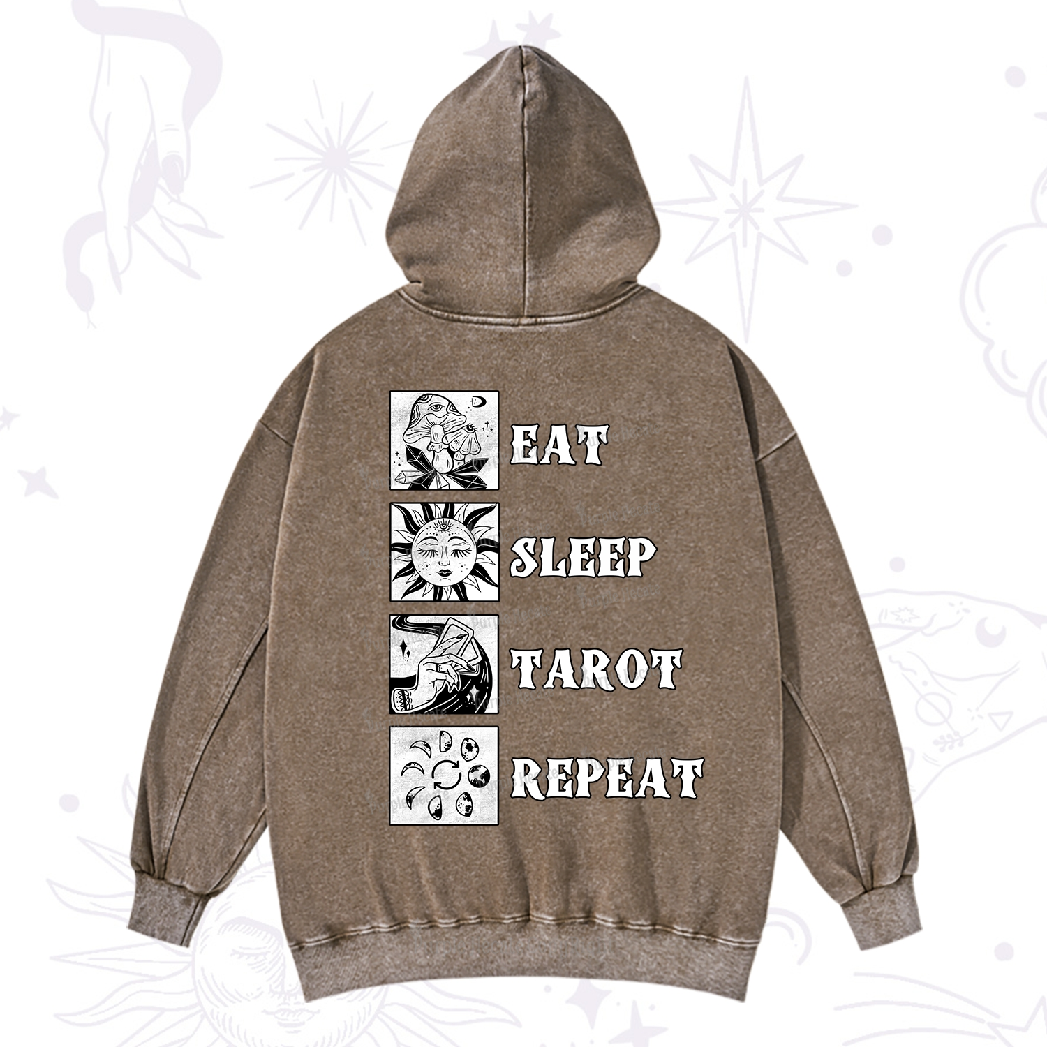 Purplehecate Eat Sleep Tarot Repeat Washed Hoodie