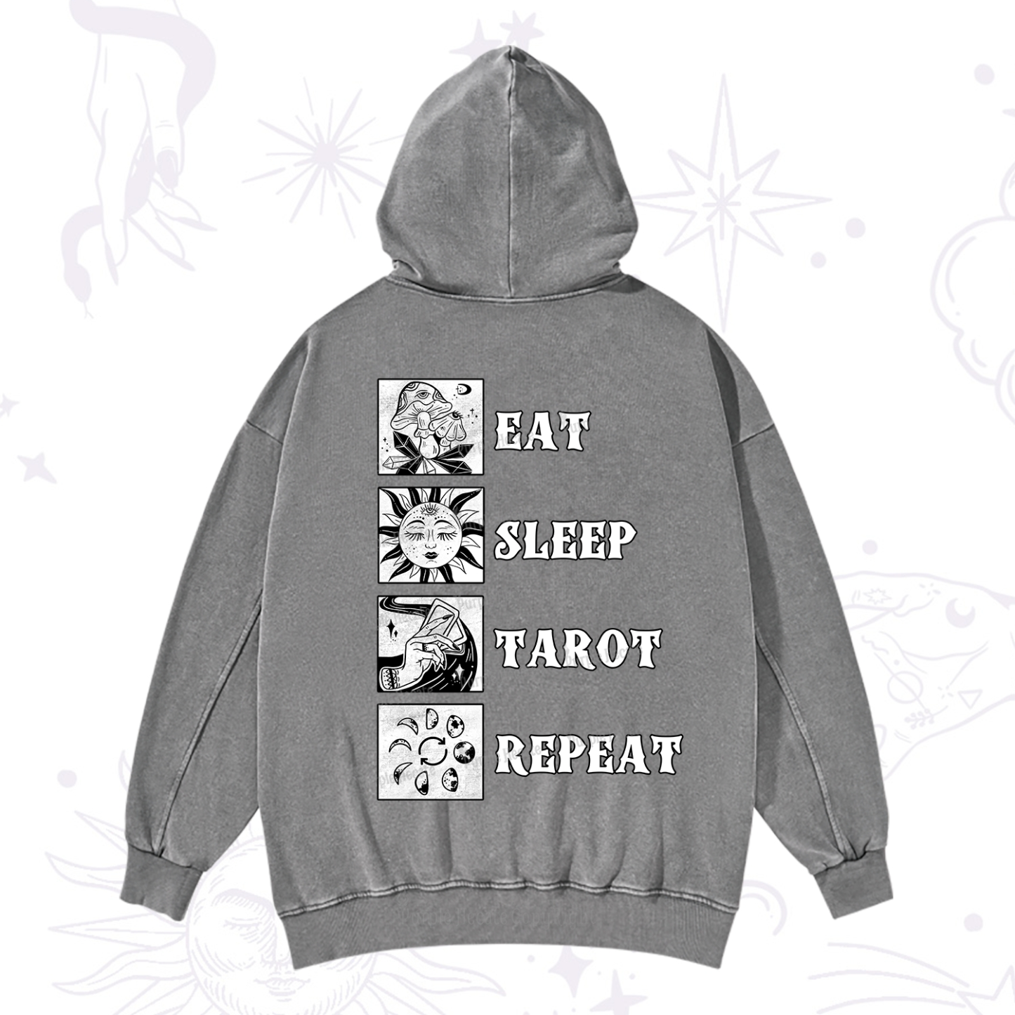 Purplehecate Eat Sleep Tarot Repeat Washed Hoodie
