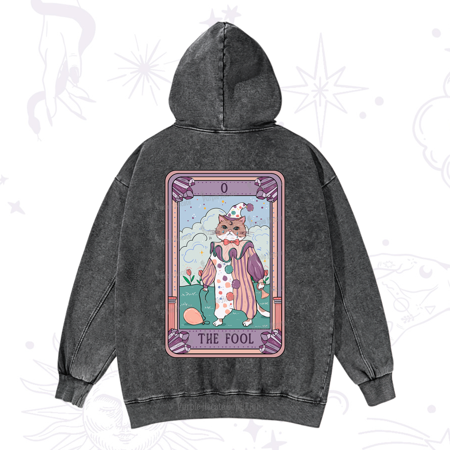 Purplehecate The Fool Tarot Card Washed Hoodie