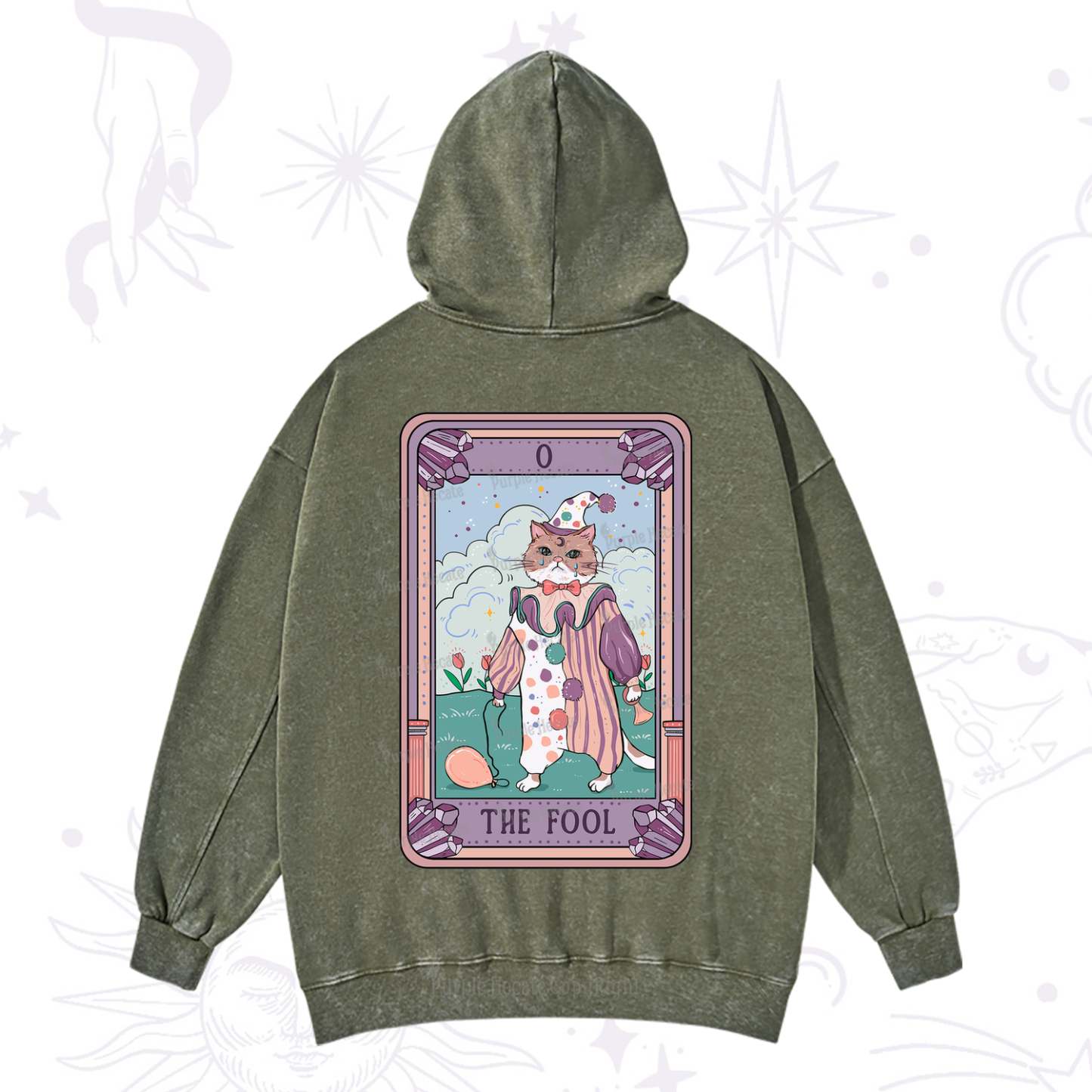 Purplehecate The Fool Tarot Card Washed Hoodie