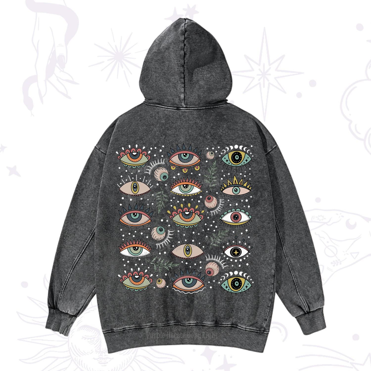 Purplehecate Evil Eye Array Washed Hoodie
