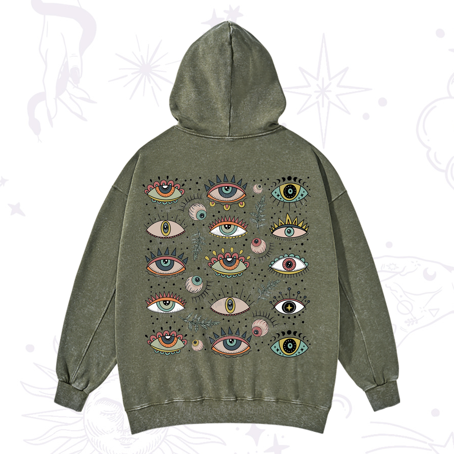 Purplehecate Evil Eye Array Washed Hoodie