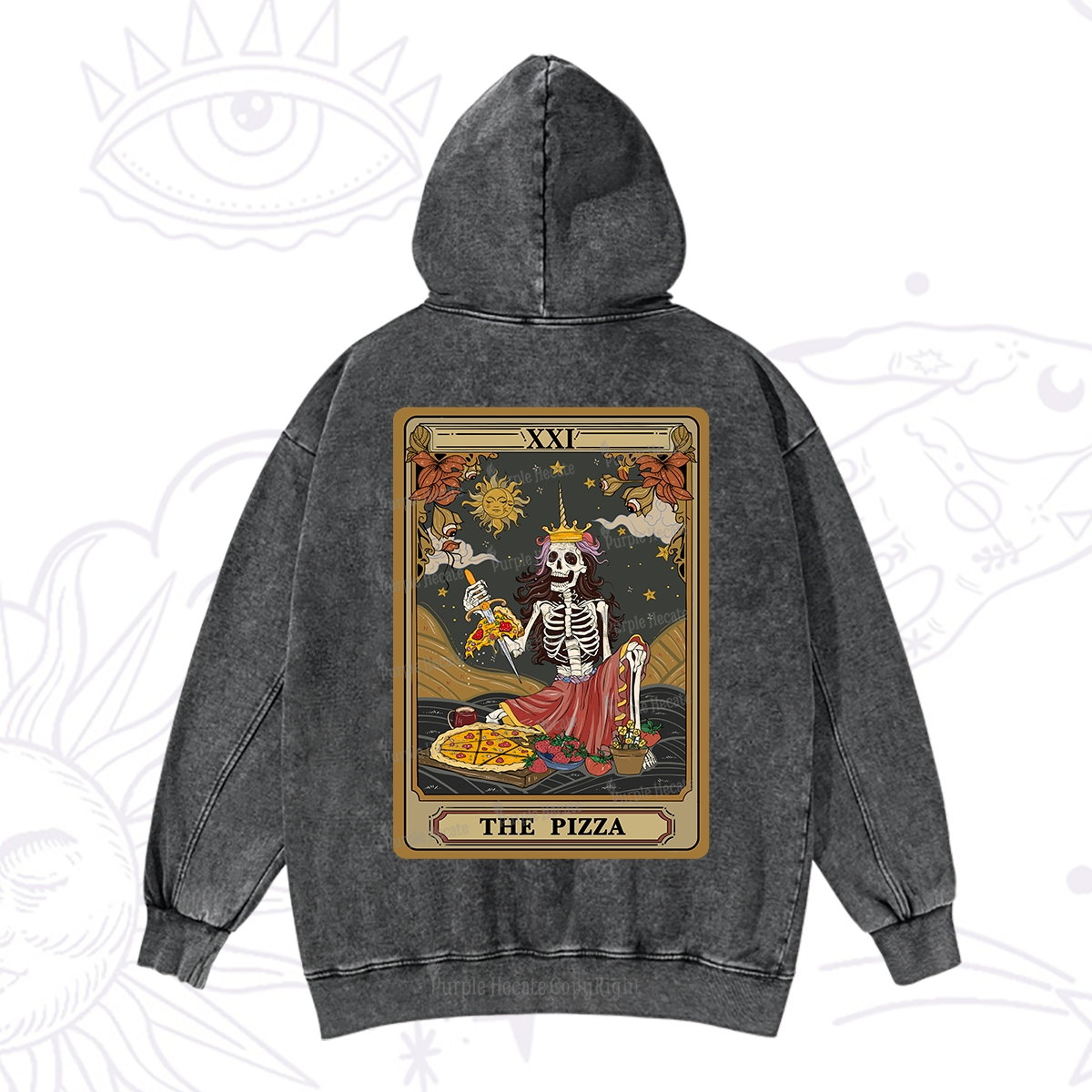 Purplehecate The Pizza Tarot Card Washed Hoodie