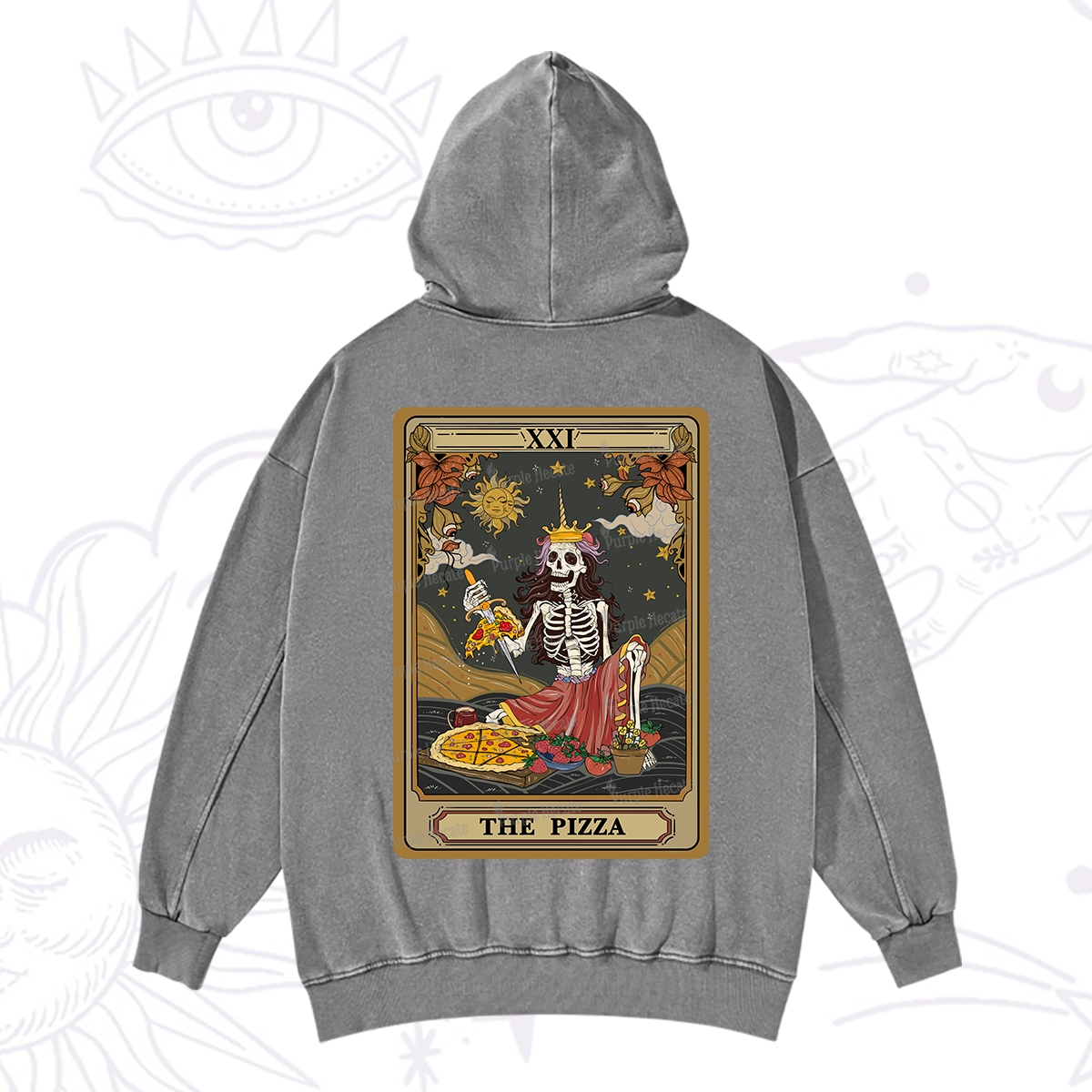 Purplehecate The Pizza Tarot Card Washed Hoodie