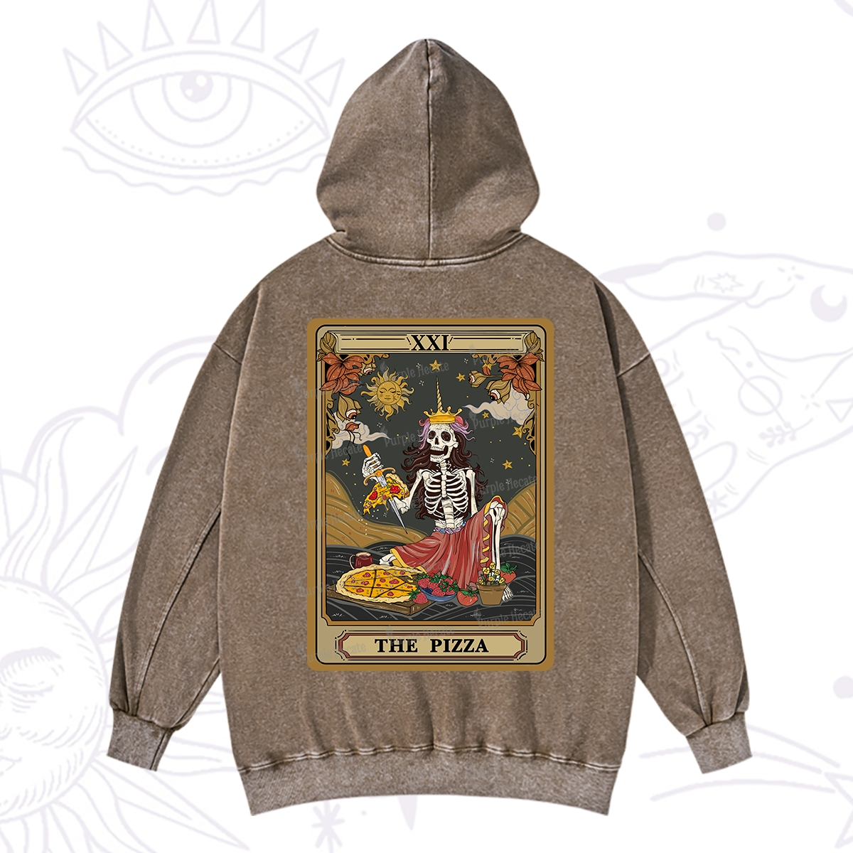 Purplehecate The Pizza Tarot Card Washed Hoodie