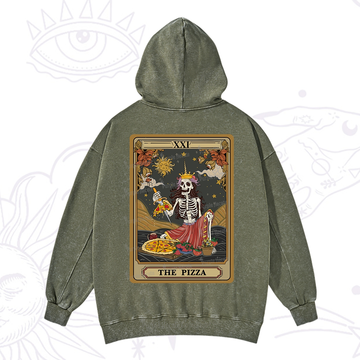 Purplehecate The Pizza Tarot Card Washed Hoodie