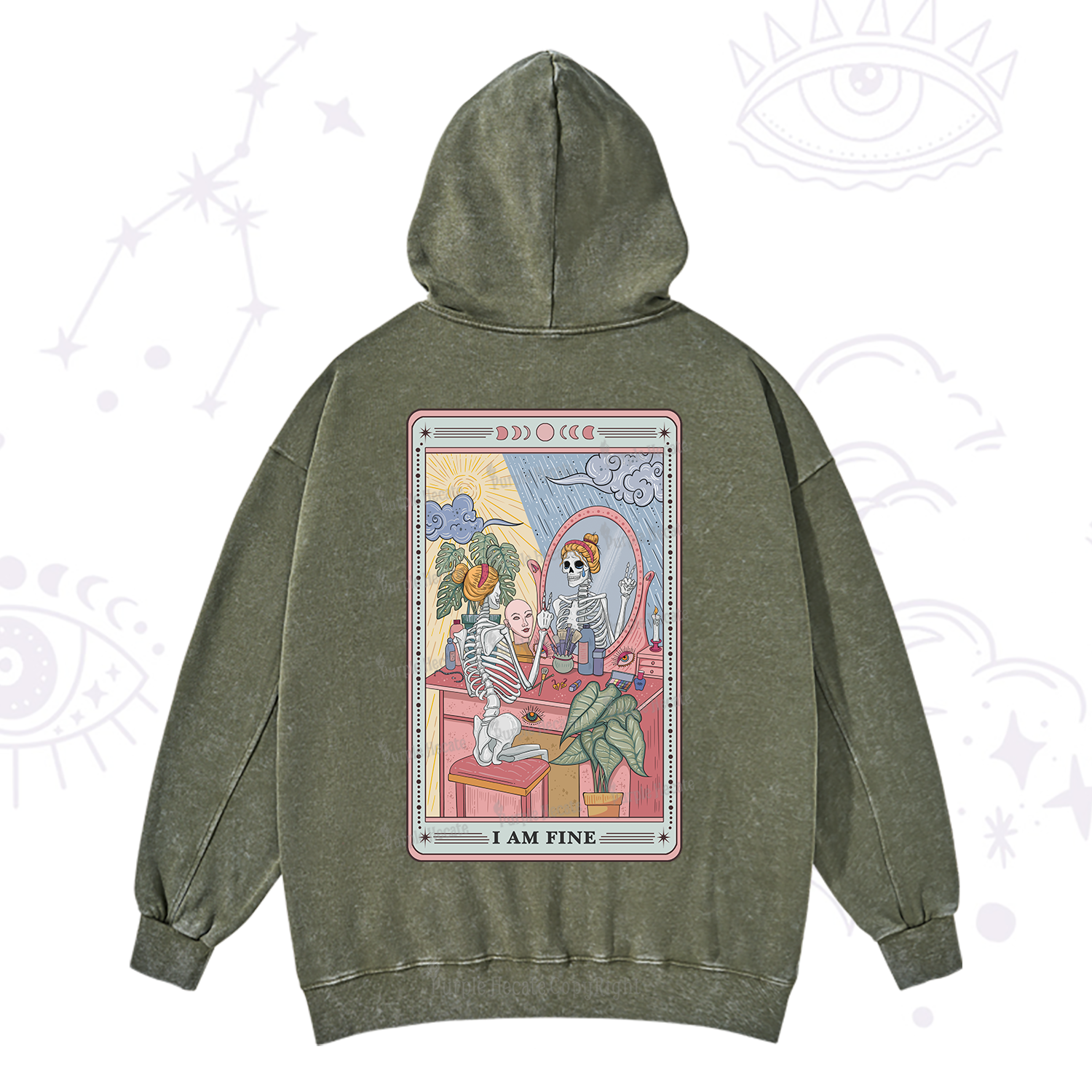 Purplehecate I Am Fine Tarot Card Washed Hoodie