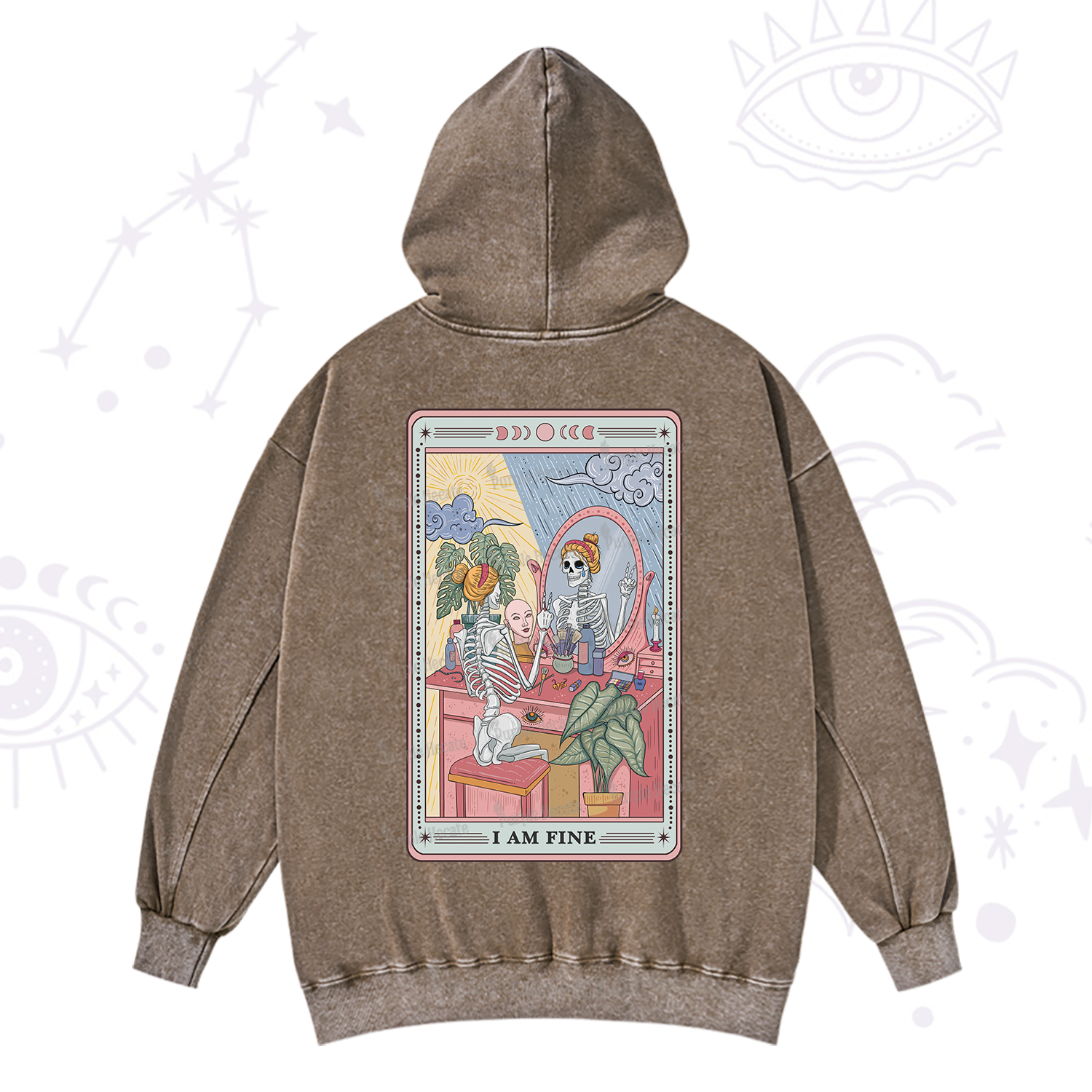 Purplehecate I Am Fine Tarot Card Washed Hoodie