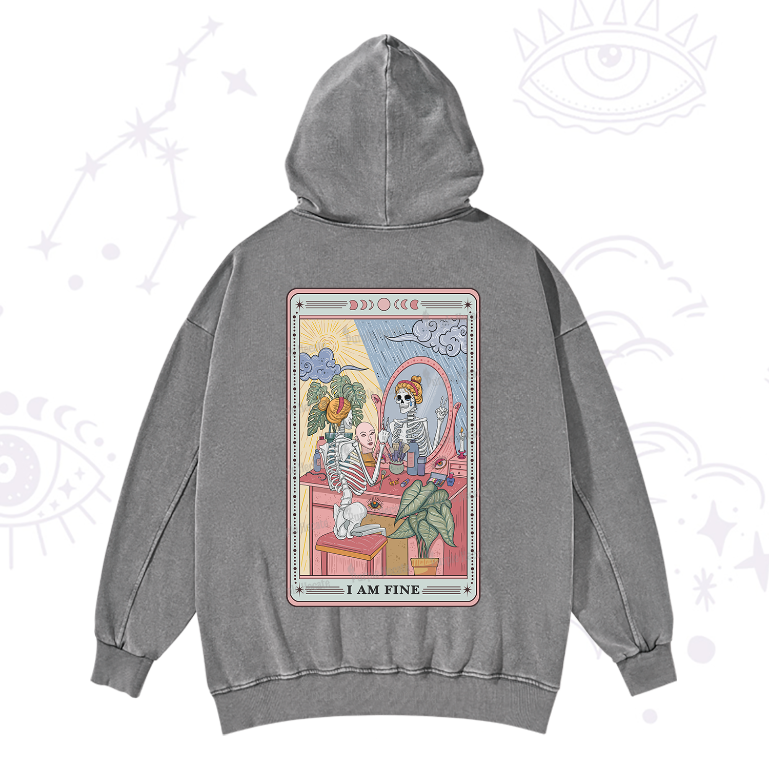 Purplehecate I Am Fine Tarot Card Washed Hoodie