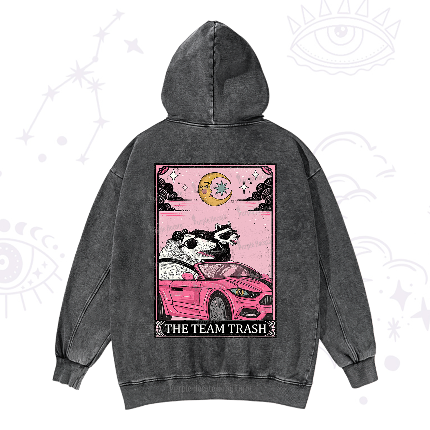 Magic Purplehecate The Team Trash Tarot Card Washed Hoodie