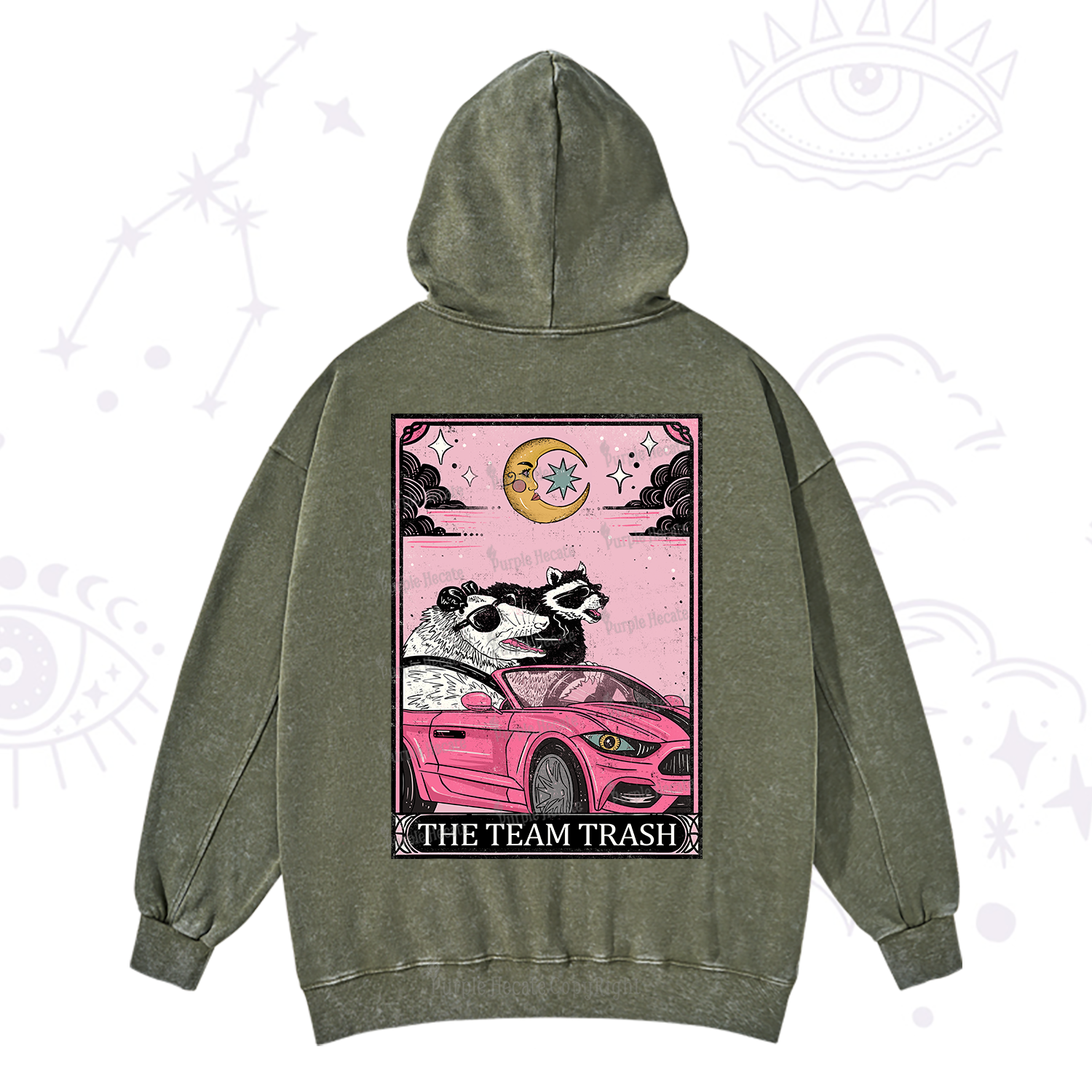 Purplehecate The Team Trash Tarot Card Washed Hoodie