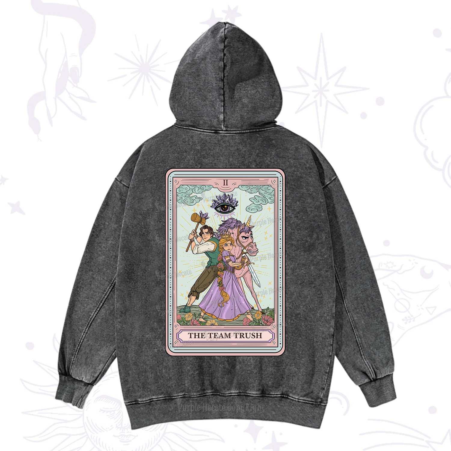Purplehecate The Team Trush Tarot Card Washed Hoodie