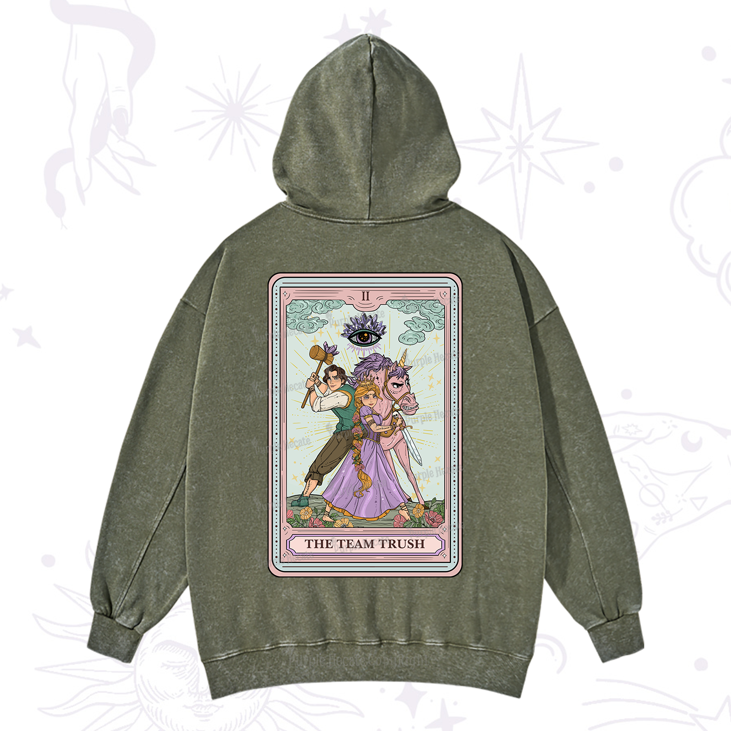 Purplehecate The Team Trush Tarot Card Washed Hoodie