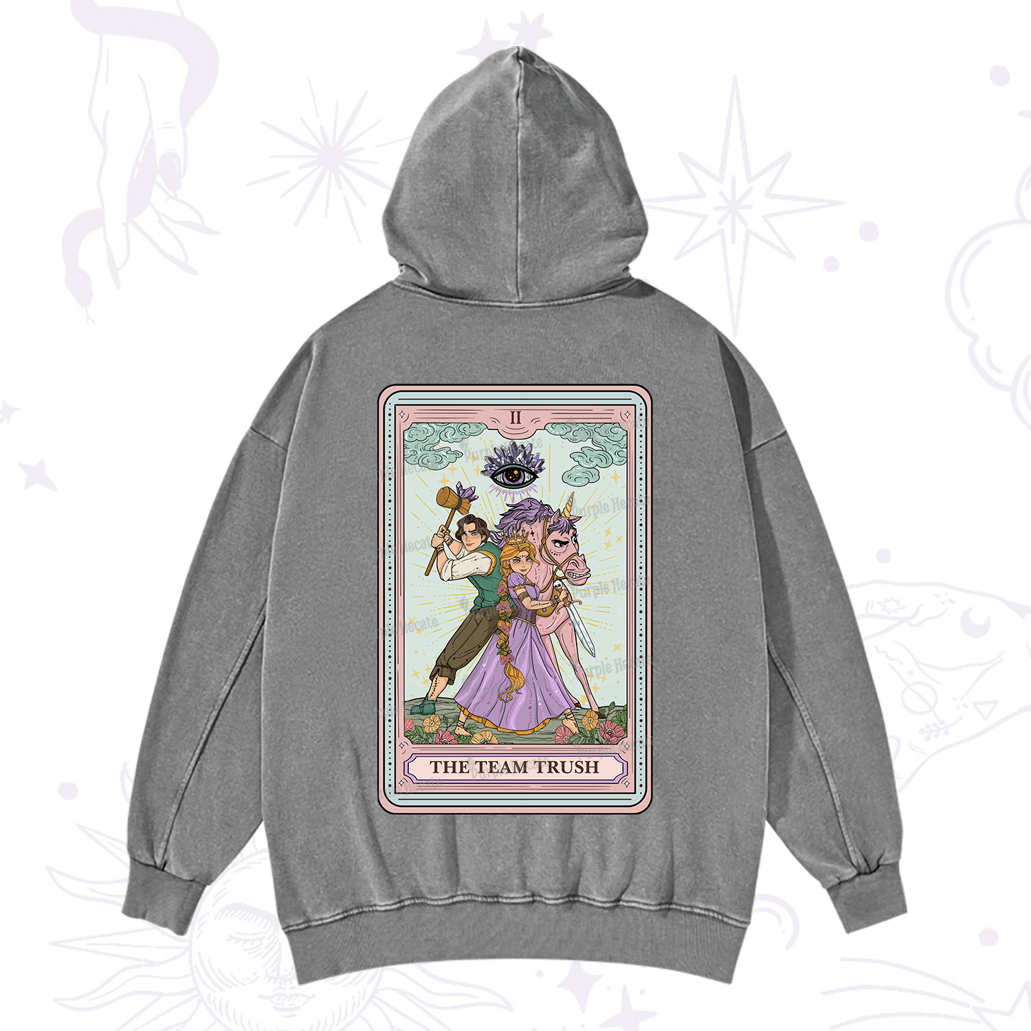 Purplehecate The Team Trush Tarot Card Washed Hoodie