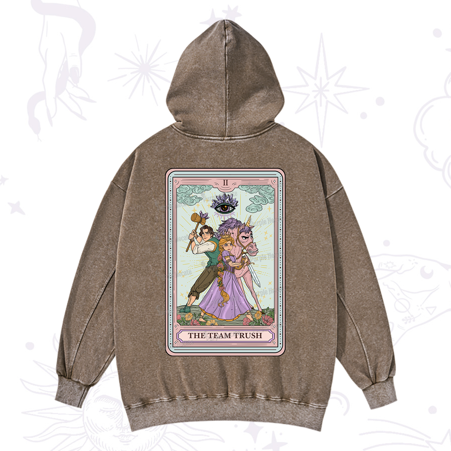 Purplehecate The Team Trush Tarot Card Washed Hoodie