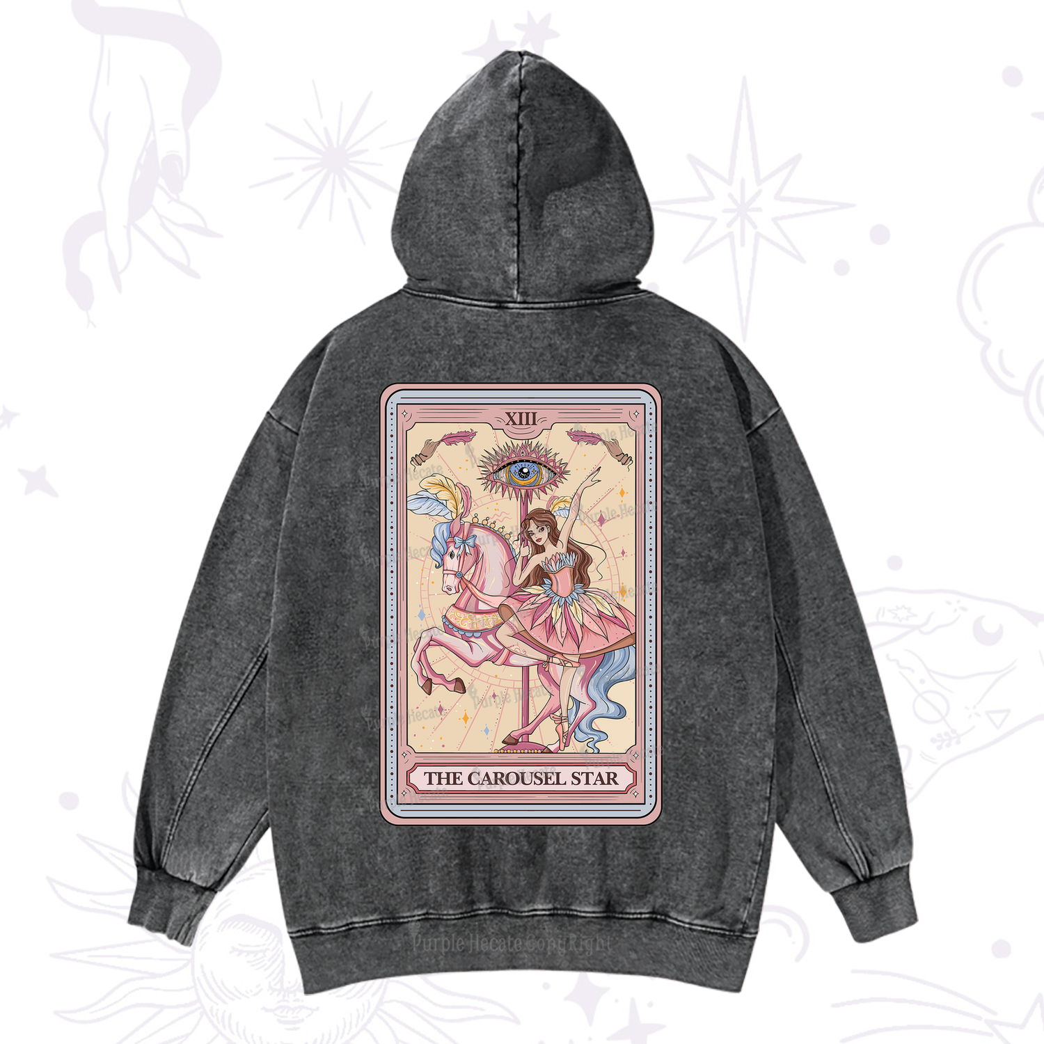 Purplehecate The Carousel Star Tarot Card Washed Hoodie