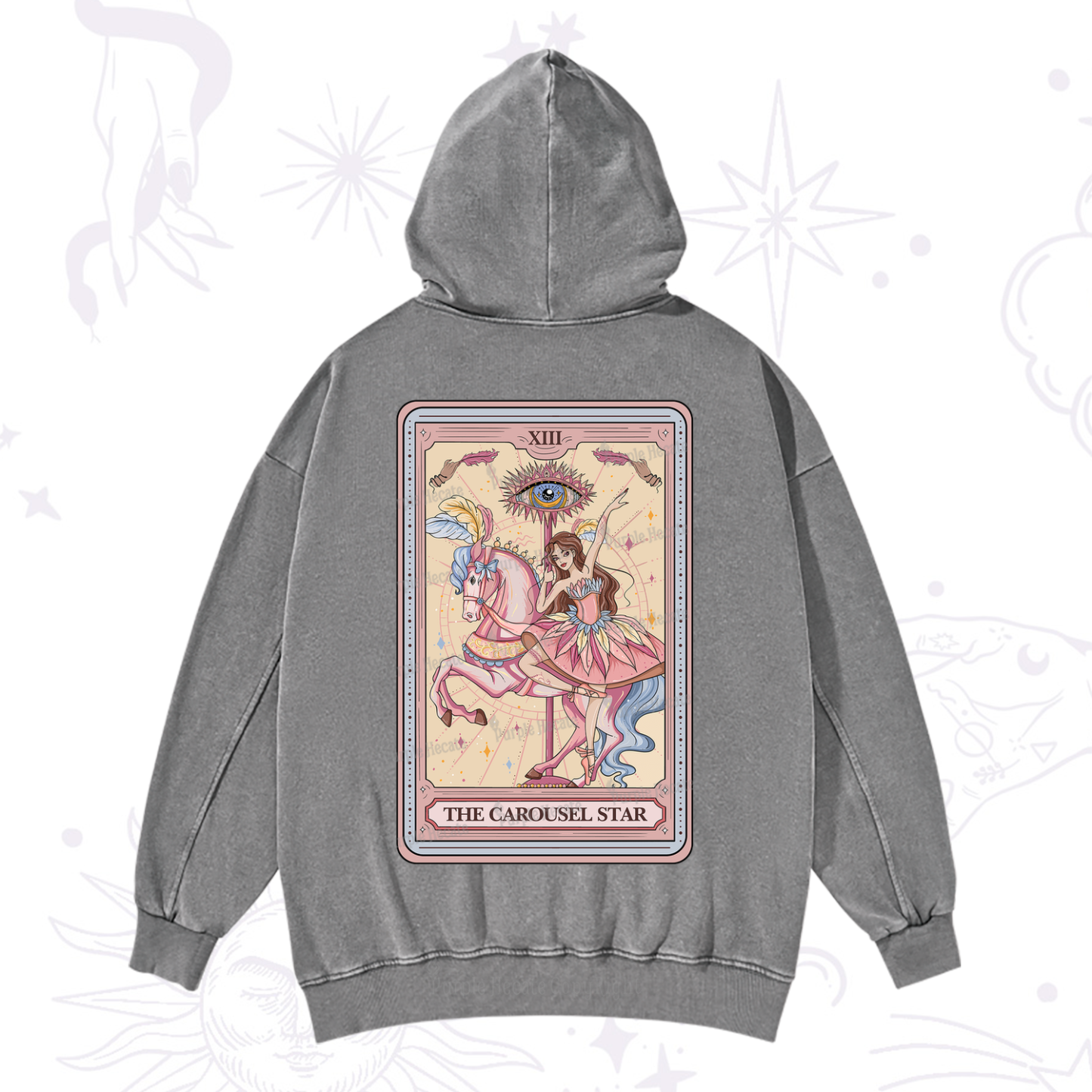 Purplehecate The Carousel Star Tarot Card Washed Hoodie