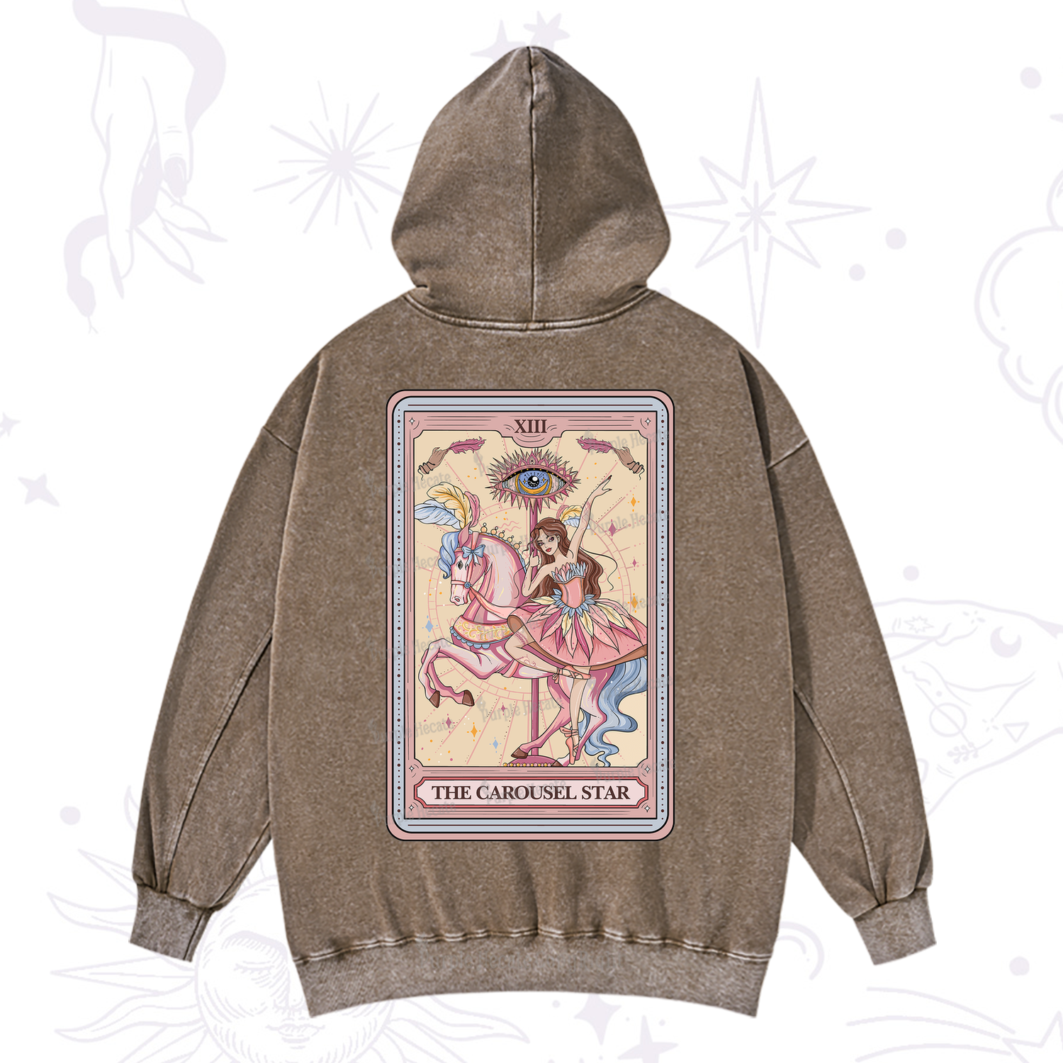 Purplehecate The Carousel Star Tarot Card Washed Hoodie
