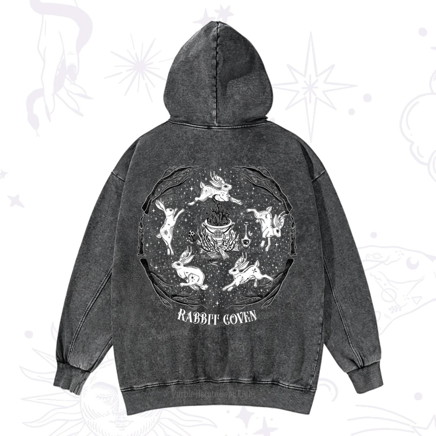 Purplehecate Rabbit Coven Washed Hoodie