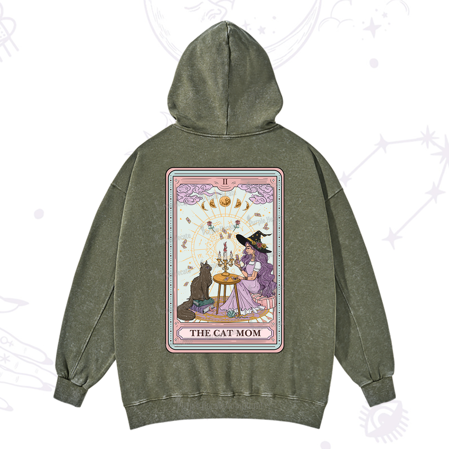 Purplehecate The Cat Witch Mom Tarot Washed Hoodie