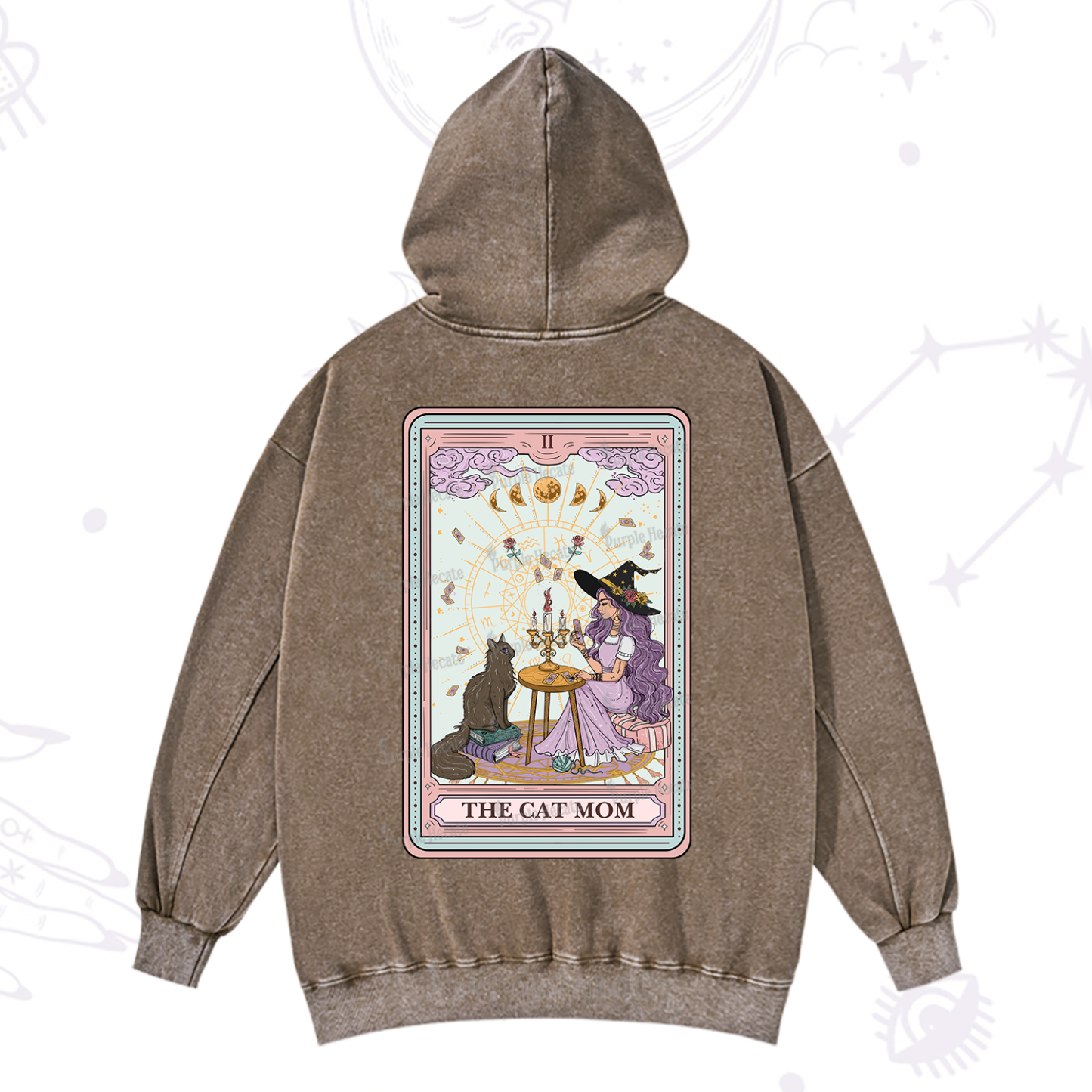 Purplehecate The Cat Witch Mom Tarot Washed Hoodie