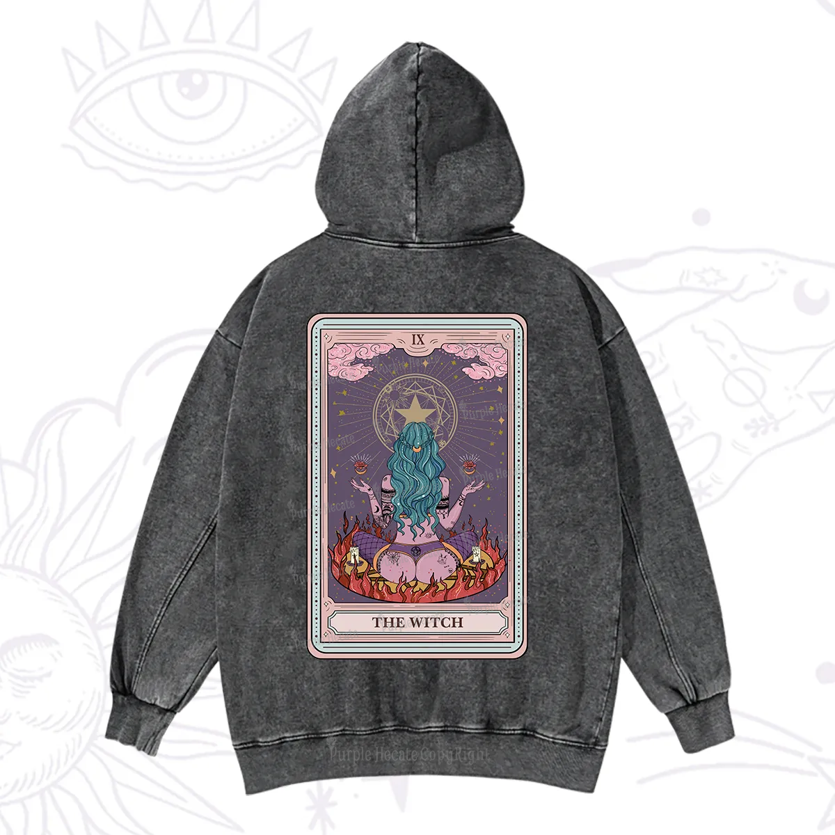 Purplehecate The Witch Tarot Card Washed Hoodie
