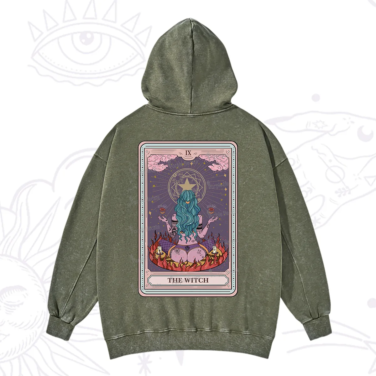 Purplehecate The Witch Tarot Card Washed Hoodie