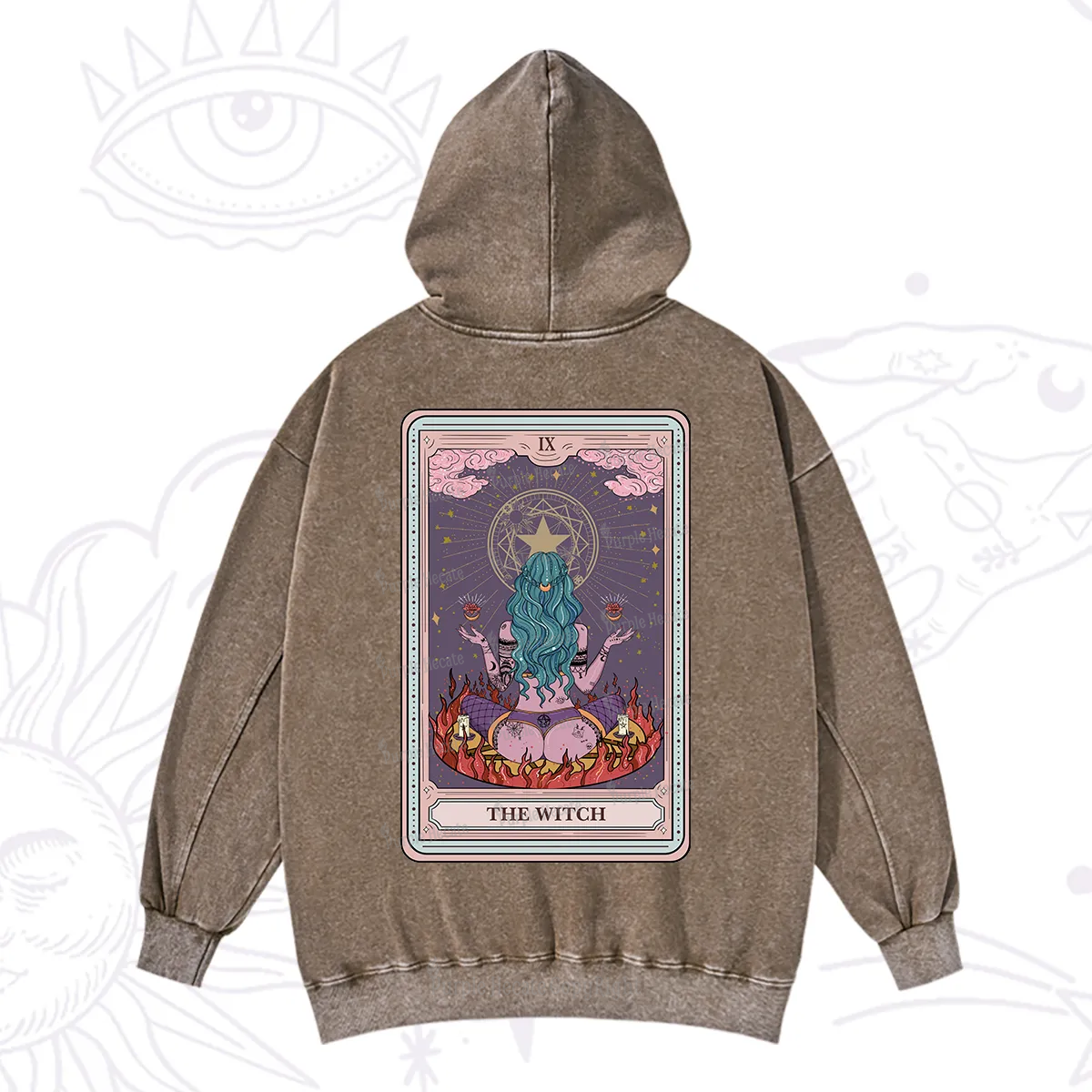 Purplehecate The Witch Tarot Card Washed Hoodie