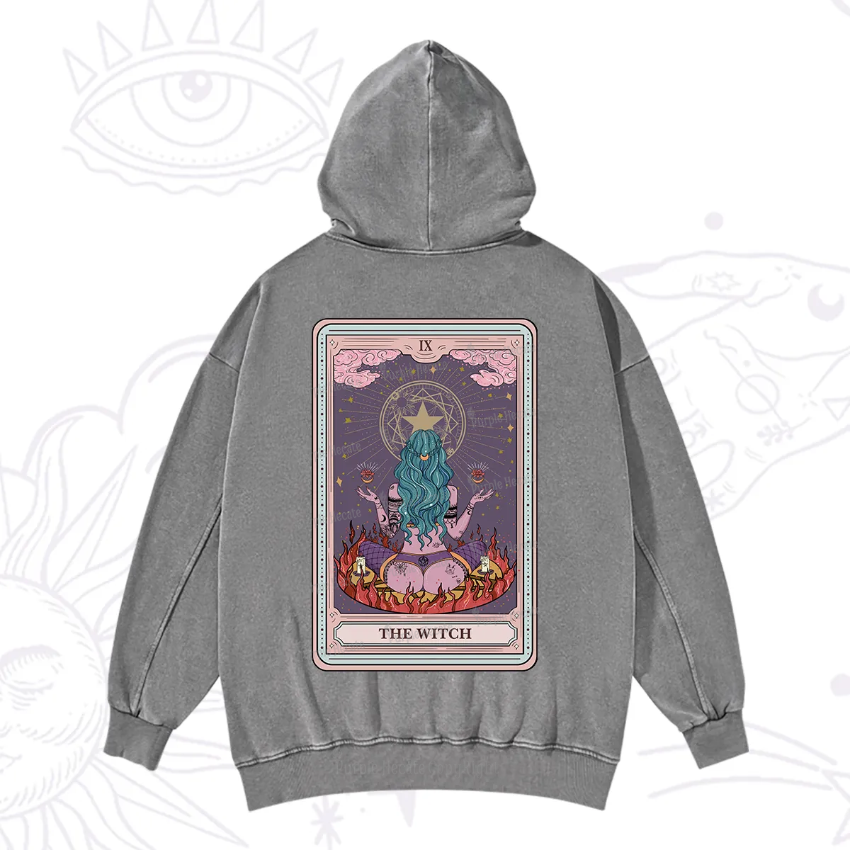 Purplehecate The Witch Tarot Card Washed Hoodie