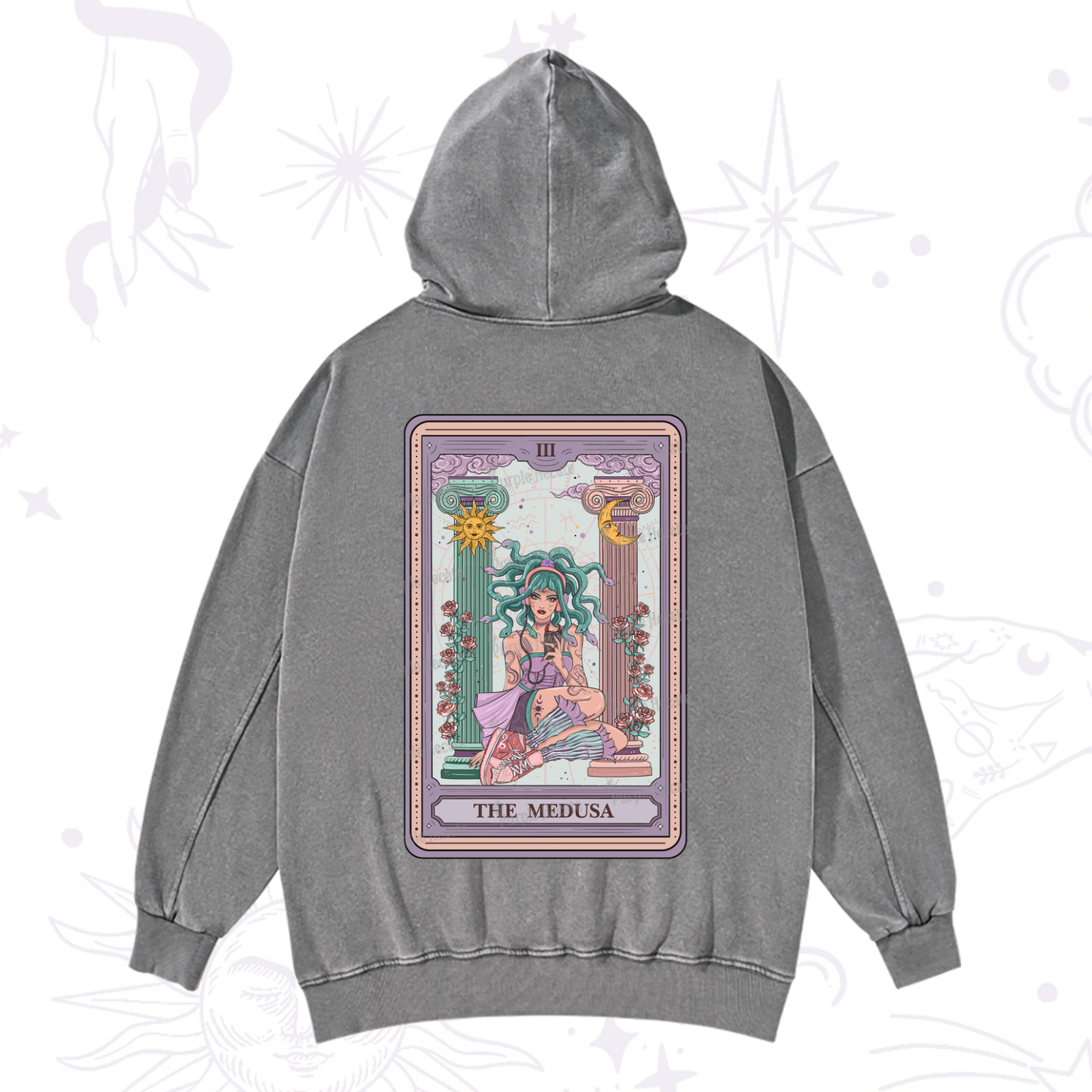 Purplehecate The Fashionable Medusa Tarot Card Washed Hoodie