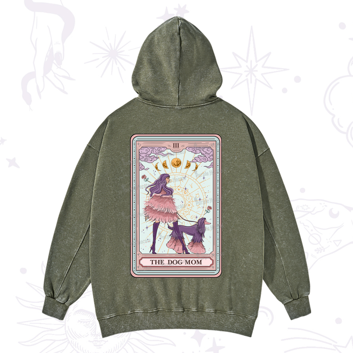 Purplehecate The Fashionable Dog Mom Tarot Card Washed Hoodie