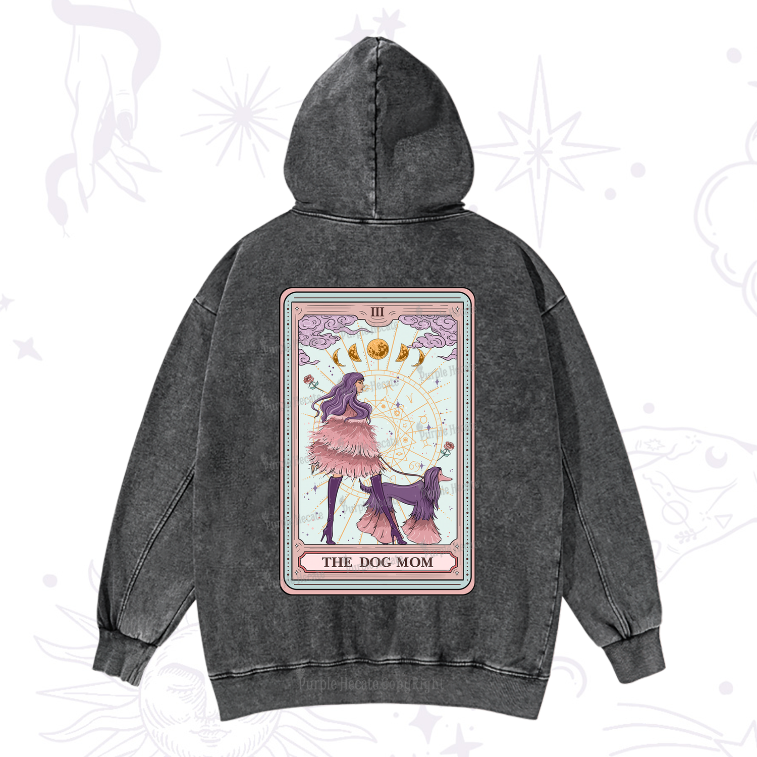 Purplehecate The Fashionable Dog Mom Tarot Card Washed Hoodie