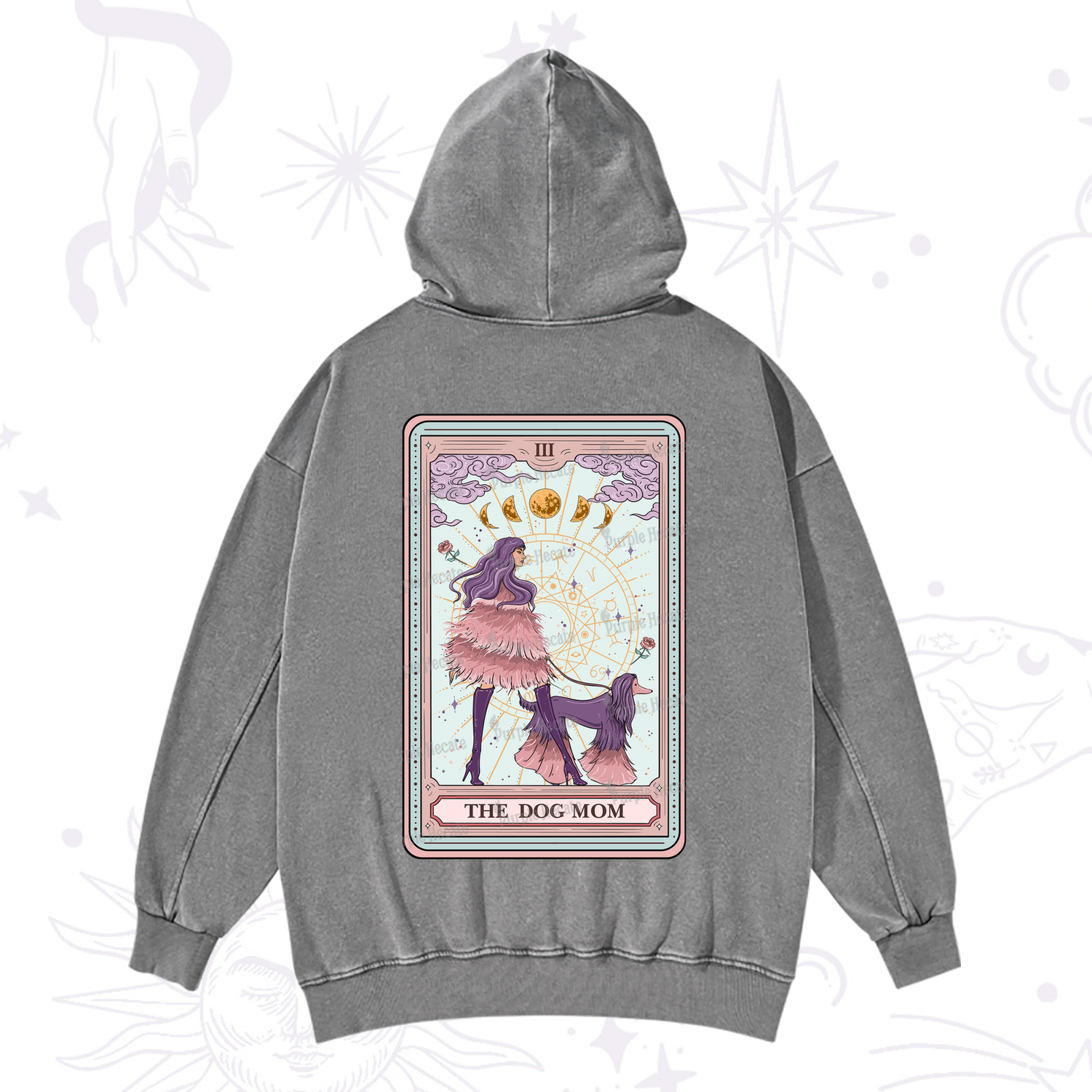 Purplehecate The Fashionable Dog Mom Tarot Card Washed Hoodie