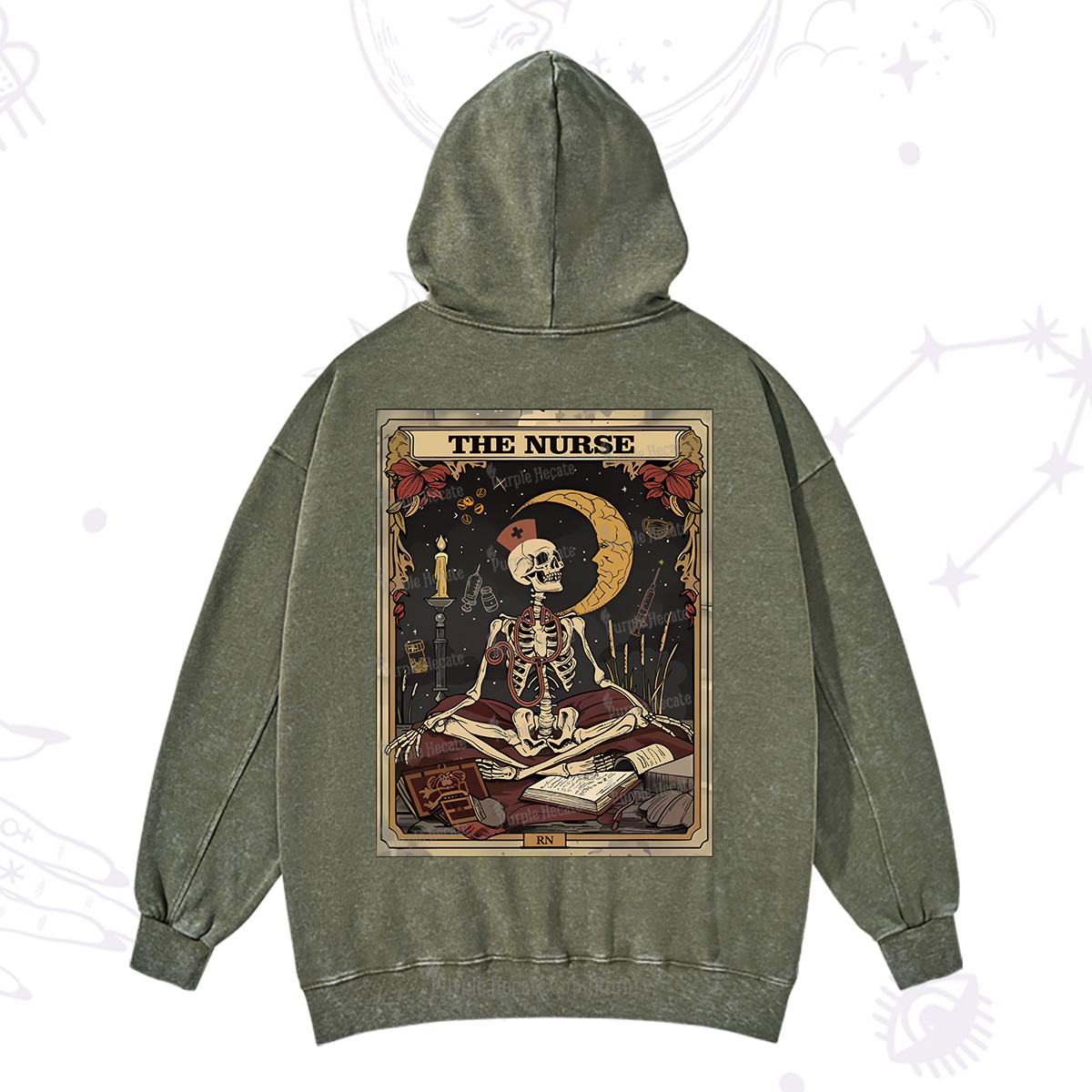 Purplehecate The Nurse Tarot Card Washed Hoodie