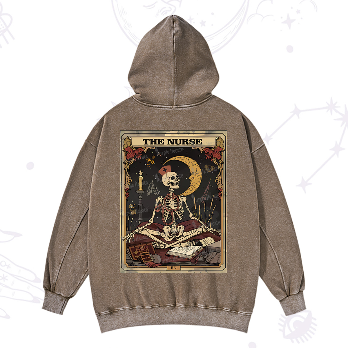 Purplehecate The Nurse Tarot Card Washed Hoodie