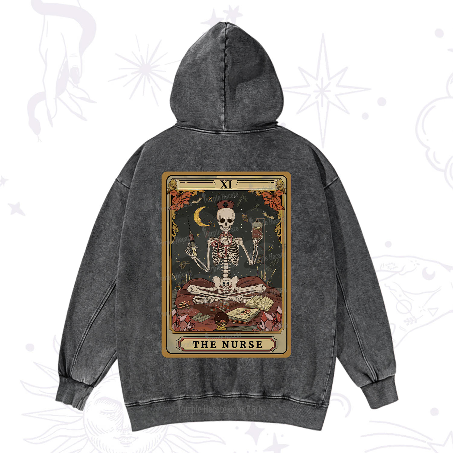 Purplehecate The Nurse Tarot Washed Hoodie