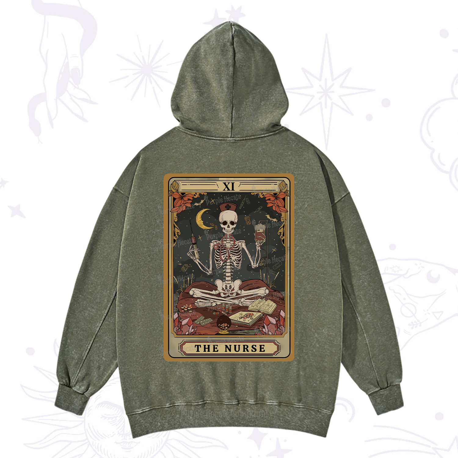 Purplehecate The Nurse Tarot Washed Hoodie