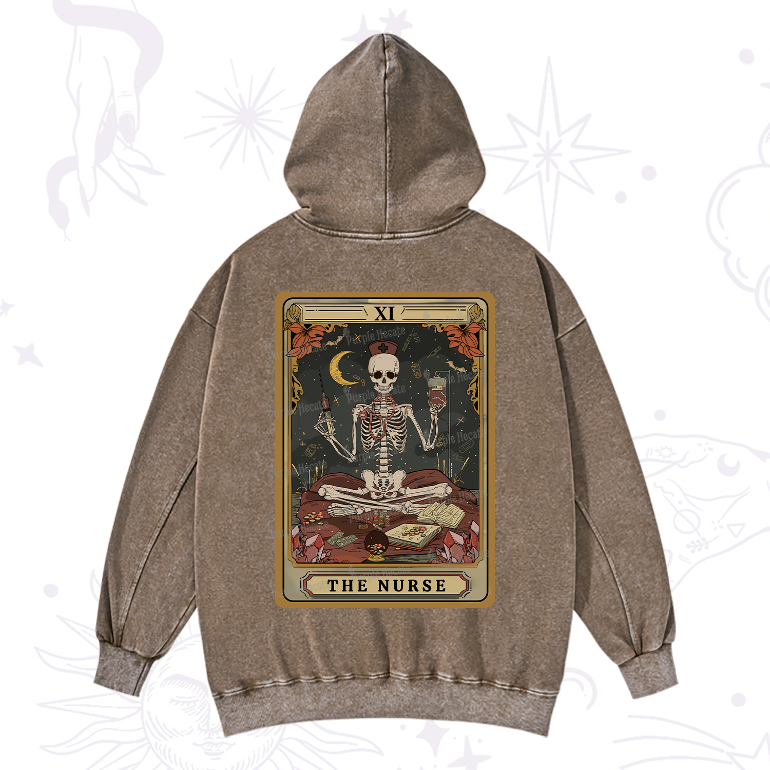 Purplehecate The Nurse Tarot Washed Hoodie