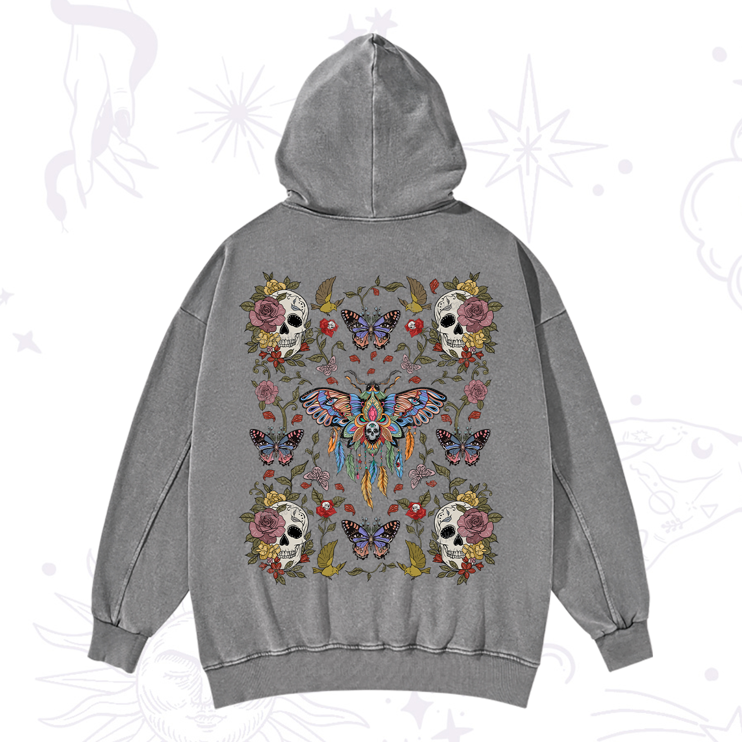 Purplehecate Moths Dancing Washed Hoodie